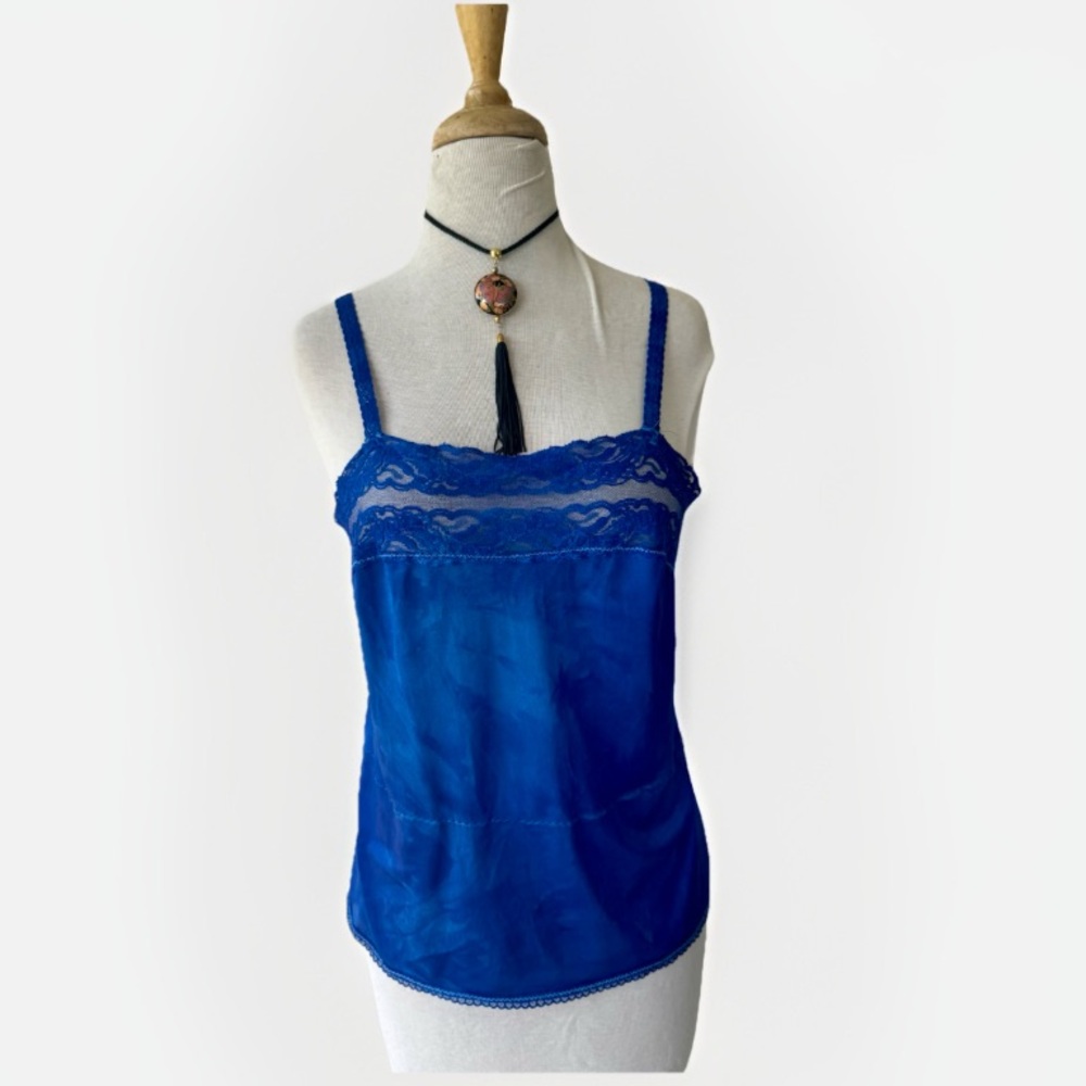 Vtg Vanity Fair Blue Tie Dye Camisole Tank Top Sz L Upcycled Boho